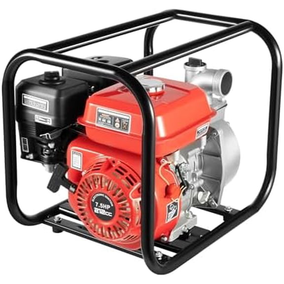 212CC Gas Powered Trash Water Pump, 7.5HP 4-Stroke Engine Gas Powered Water Pump with Hose Kit High Pressure Transfer Pumpfor Irrigation from Lake, Pool Draining (2 inch)$$Garden & Patio
