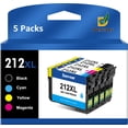 thumbnail image 1 of 212XL 212 Ink Cartridges for Epson Printer Ink Replacement for Epson 212 Ink Cartridges Work with Epson XP-4100 XP-4105 Workforce WF-2830 WF-2850 (2 Black, Yellow, Magenta, Cyan, 5 Pack), 1 of 7