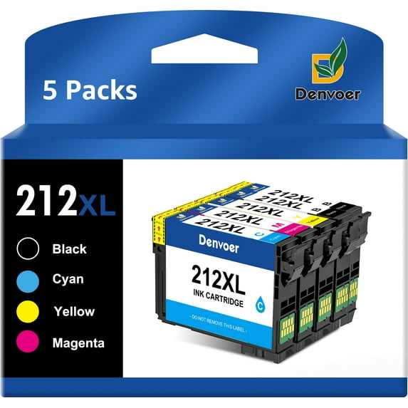 212XL 212 Ink Cartridges for Epson Printer Ink Replacement for Epson 212 Ink Cartridges Work with Epson XP-4100 XP-4105 Workforce WF-2830 WF-2850 (2 Black, Yellow, Magenta, Cyan, 5 Pack)
