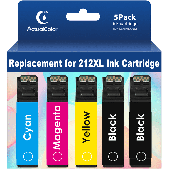ACTUALCOLOR C Ink Cartridge Compatible for Epson 212 212XL Ink Cartridge Combo Pack, 5 Pack
