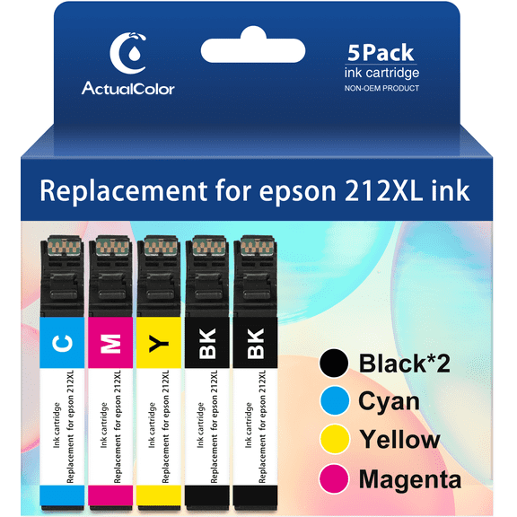 ACTUALCOLOR C Ink Cartridges Replacement for Epson 212 212XL Ink Cartridge Combo Pack, 5 Pack