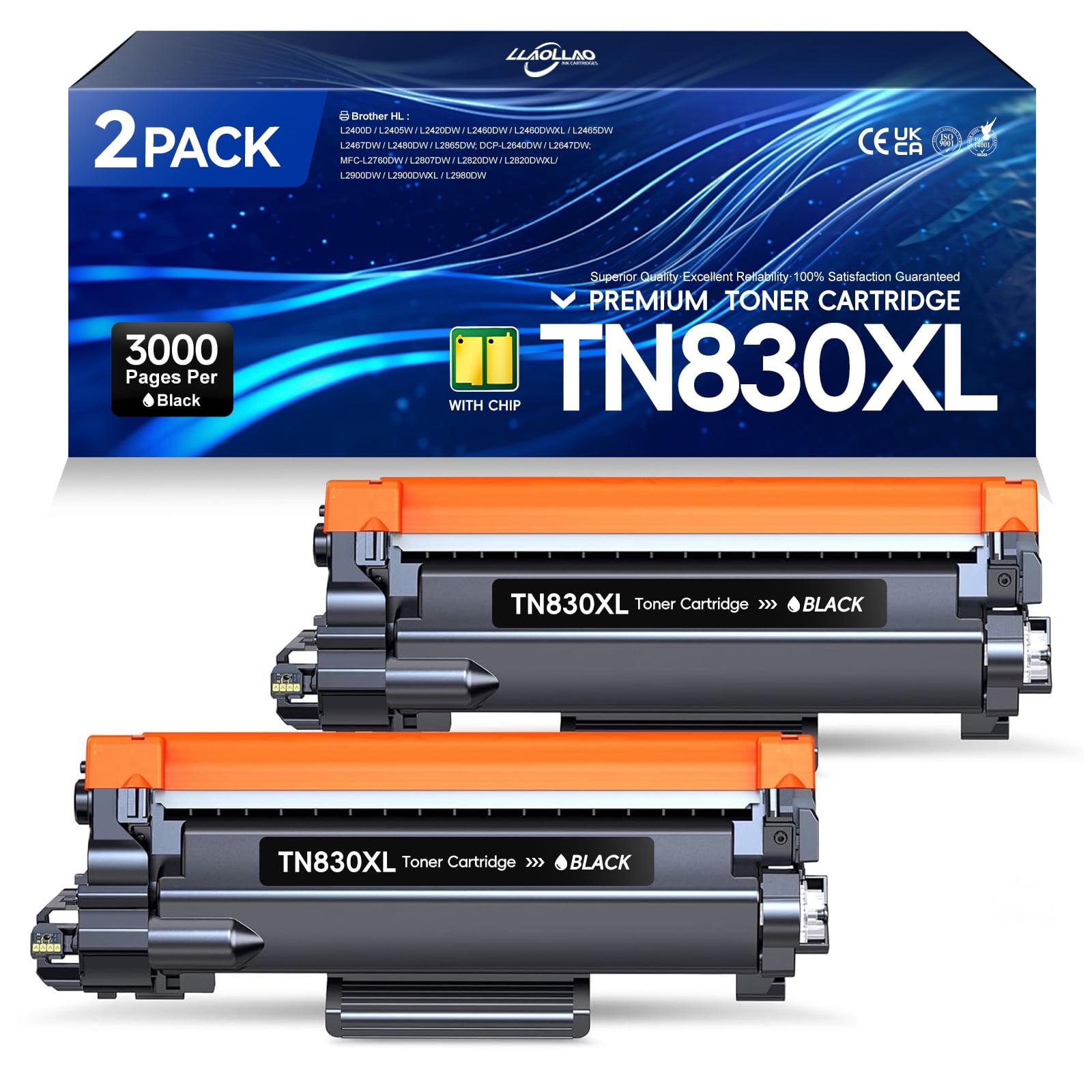 TN830XL Toner Cartridge for Brother TN830XL Toner Cartridges for Brother DCP-L2640DW HL-L2405W HL-L2460DW MFC-L2820DW Printers (2-Pack)