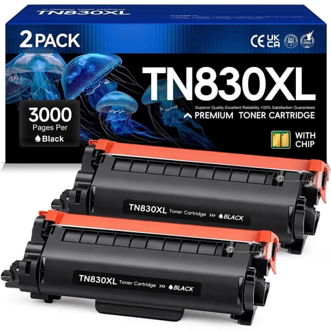 TN830XL Toner Cartridge Compatible for Brother TN830 Toner for Brother DCP-L2640DW HL-L2405W HL-L2460DW MFC-L2820DW Printers (2-Pack)