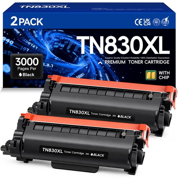TN830XL Toner Cartridge Compatible for Brother TN830 Toner for Brother DCP-L2640DW HL-L2405W HL-L2460DW MFC-L2820DW Printers (2-Pack)
