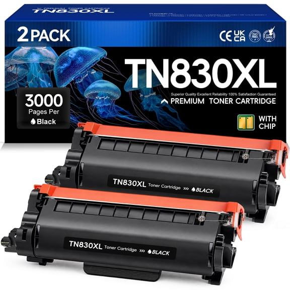 TN830XL Toner Cartridge Compatible for Brother TN830 Toner for Brother DCP-L2640DW HL-L2405W HL-L2460DW MFC-L2820DW Printers (2-Pack)