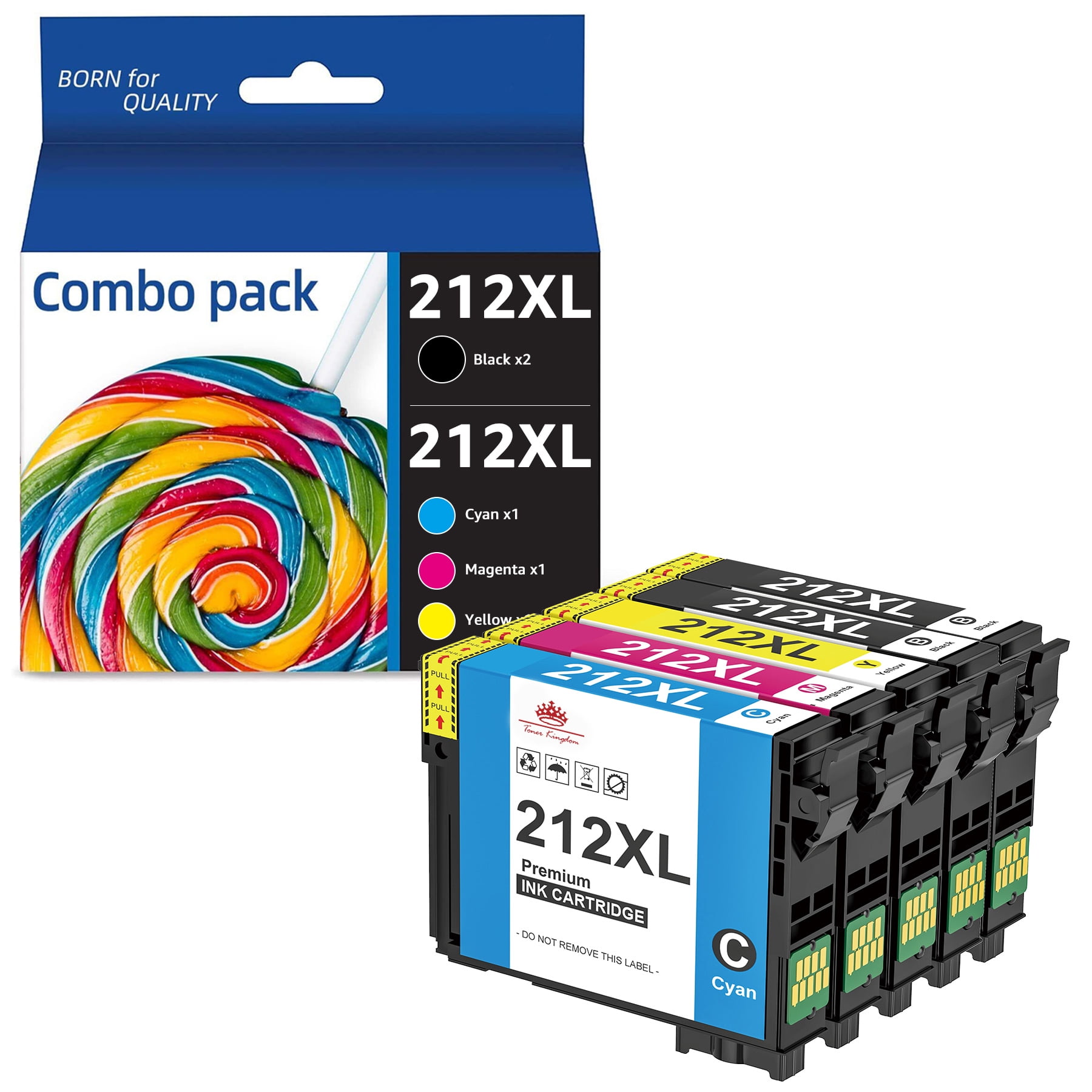 212XL Ink Cartridge for Epson Ink 212 XL 212XL T212XL Compatible for Epson Expression Home XP-4105 XP-4100 Workforce WF-2850 WF-2830 Printer (5-Pack, 2 Black 1 Cyan 1 Magenta 1 Yellow)