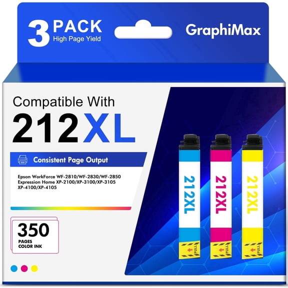 212XL Ink Cartridge Replacement for Epson WorkForce WF-2850 WF-2830 Expression Home XP-4100 XP-4105 Printer (3-Pack, 1 Cyan, 1 Magenta, 1 Yellow)