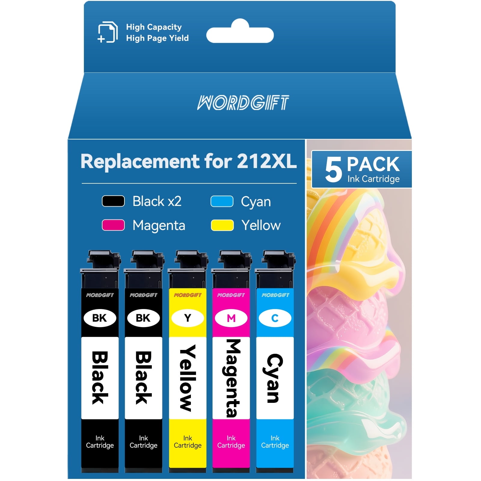 WORDGIFT Replacement for Epson 212 Ink Cartridges for Printer Ink compatible for Epson 212XL for Epson Ink 212 (5 Pack )