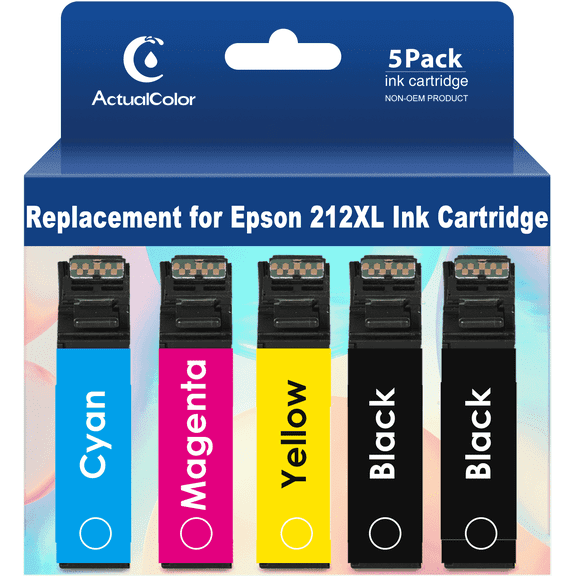 ACTUALCOLOR C Ink Cartridge Compatible for Epson 212 XL 212XL T212XL T212 Combo Pack, 5 Pack