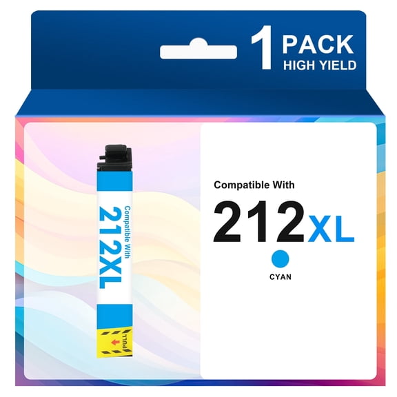 212XL Ink Cartridges 1-Pack Cyan, Compatible for Epson 212XL 212 Printer Ink Combo Pack for WorkForce WF-2850 WF-2830 Expression Home XP-4100 XP-4105