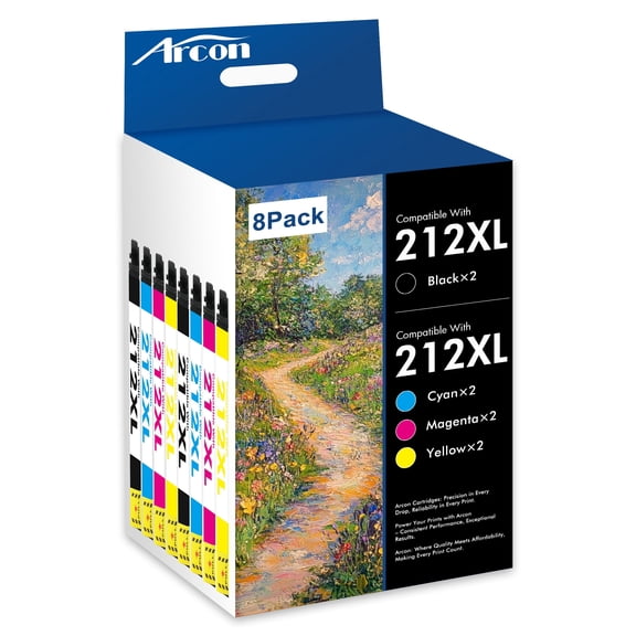 212XL Ink Cartridges 8 Pack Compatible for Epson 212XL 212 Printer Ink T212 T212XL Combo Pack for WF-2810 WF-2830 WF-2850 XP-2100 XP-3100 XP-3105 XP-4100 XP-4105 (2BK, 2C, 2M, 2 Y)