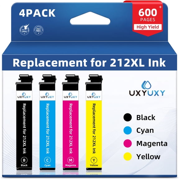 UXYUXY Ink Cartridges Replacement for Epson 212 for Workforce WF-2830 WF-2850 Expression Home XP-410 0XP-4105 Printer (Black, Cyan, Magenta, Yellow,4 Pack)