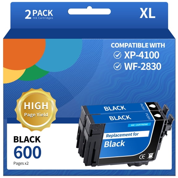Ink Cartridges replacement for Epson 212 Ink Cartridges T212 for Workforce WF-2850 WF-2830 Expression Home XP-4105 XP-4100 Black, 2-Pack