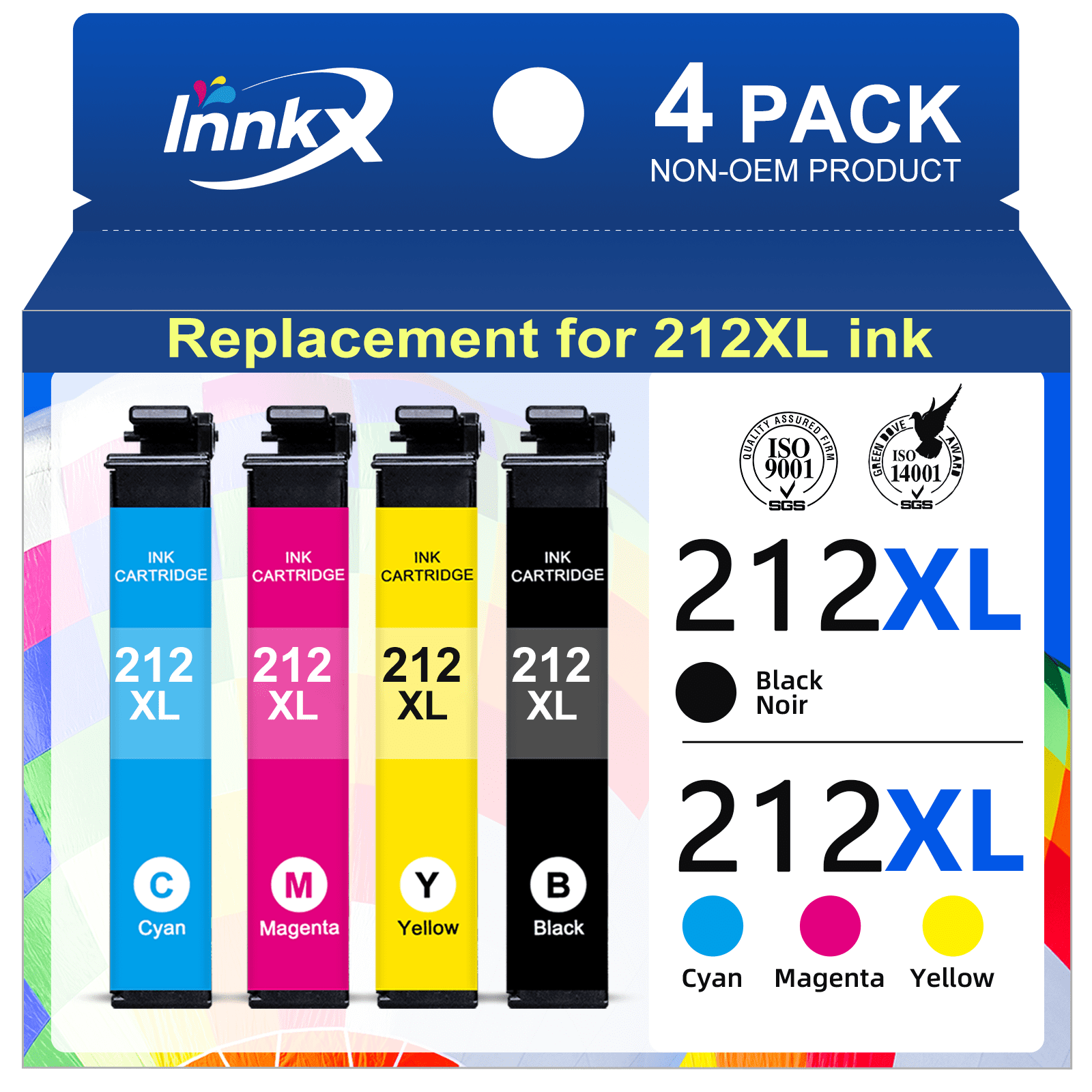 212XL Ink Compatible for Epson 212 Ink for Epson 212XL Ink Cartridges Compatible for Epson XP-4105 XP-4100 WF-2850 WF-2830 Printer(4 Pack,1 Black,1 Cyan,1 Magenta,1 Yellow)