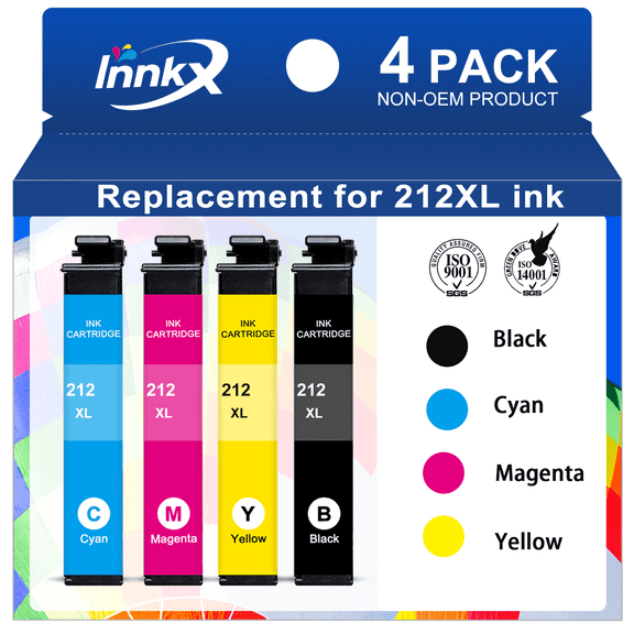 212XL Ink Compatible for Epson 212 Ink for Epson 212XL Ink Cartridges Compatible for Epson XP-4105 XP-4100 WF-2850 WF-2830 Printer(4 Pack,1 Black,1 Cyan,1 Magenta,1 Yellow)