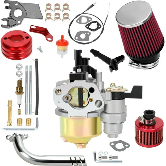 212cc Stage 1 Carburetor Kit Compatible with Predator 212 224cc 196cc GX160 6.5hp Engine Coleman CT200U CT200U-EX BT200X Baja Warrior MB200 Mini Bike KT196 Go Kart Parts with 212 Exhaust Pipe