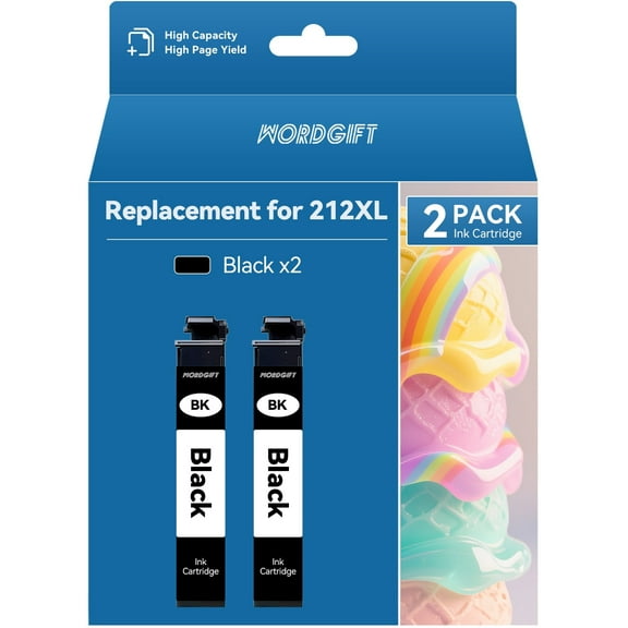 WORDGIFT Replacement for 212xl Black Ink Cartridge for WF-2850 WF-2830 XP-4100 XP-4105 Printer(2-Pack)