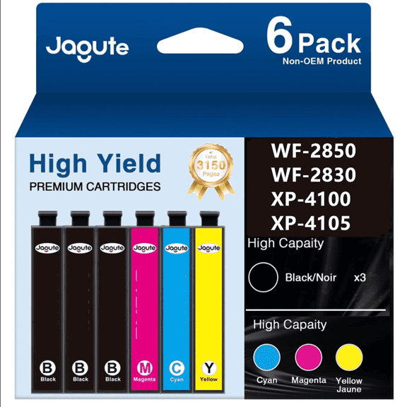 Ink Cartridge for Ink Compatible for Workforce WF-2850 WF-2830 Epson Expression Home XP-4100 XP-4105 Printer(Black Cyan Magenta Yellow, 6 pack)