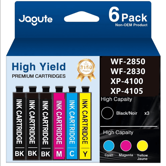 Ink Cartridge for Ink Compatible for Epson Workforce WF-2850 WF-2830 Expression Home XP-4100 XP-4105 Printer(Black Cyan Magenta Yellow, 6 pack)