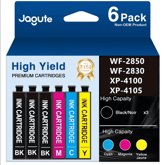 Ink Cartridge for Ink Compatible for Epson Workforce WF-2850 WF-2830 Expression Home XP-4100 XP-4105 Printer(Black Cyan Magenta Yellow, 6 pack)