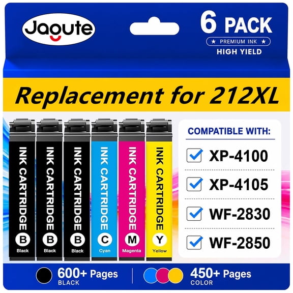 Ink Cartridge Compatible for Epson 212XL Ink for Workforce WF-2850 WF-2830 Expression Home XP-4100 XP-4105 Printer(Black Cyan Magenta Yellow, 6 pack)
