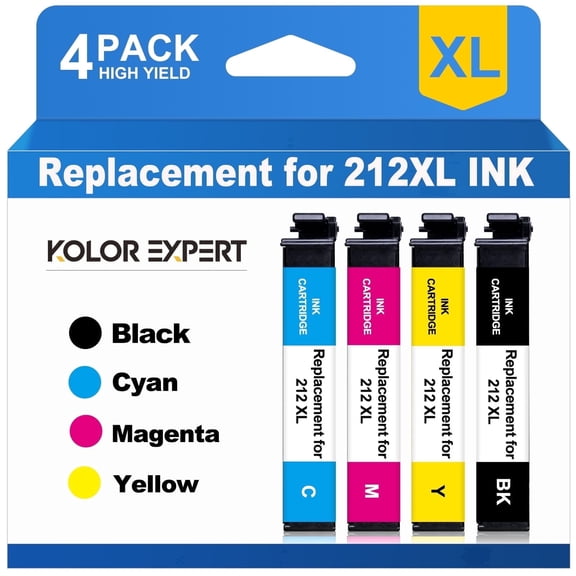 212xl Ink Cartridge for Epson 212 Ink for Epson Workforce WF-2850 WF-2830 Expression Home XP-4100 XP-4105 Printer ( Black Cyan Magenta Yellow, 4-Pack) Compatible