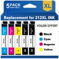 thumbnail image 1 of 212xl Ink Cartridge for Epson 212 Ink for Epson Workforce WF-2850 WF-2830 Expression Home XP-4100 XP-4105 Printer ( Black Cyan Magenta Yellow, 5-Pack) Compatible, 1 of 8