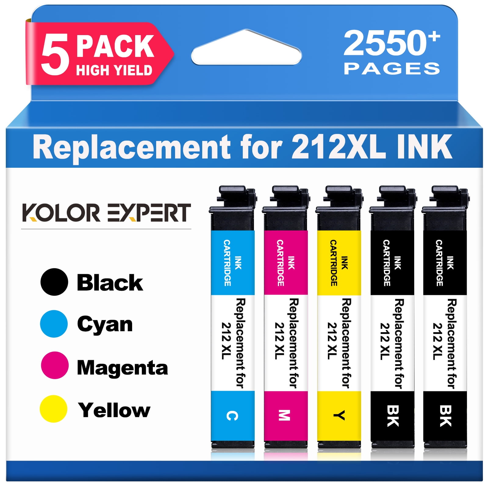 Kolor Expert 212XL Ink Cartridge, 5-Pack, Black, Cyan, Magenta