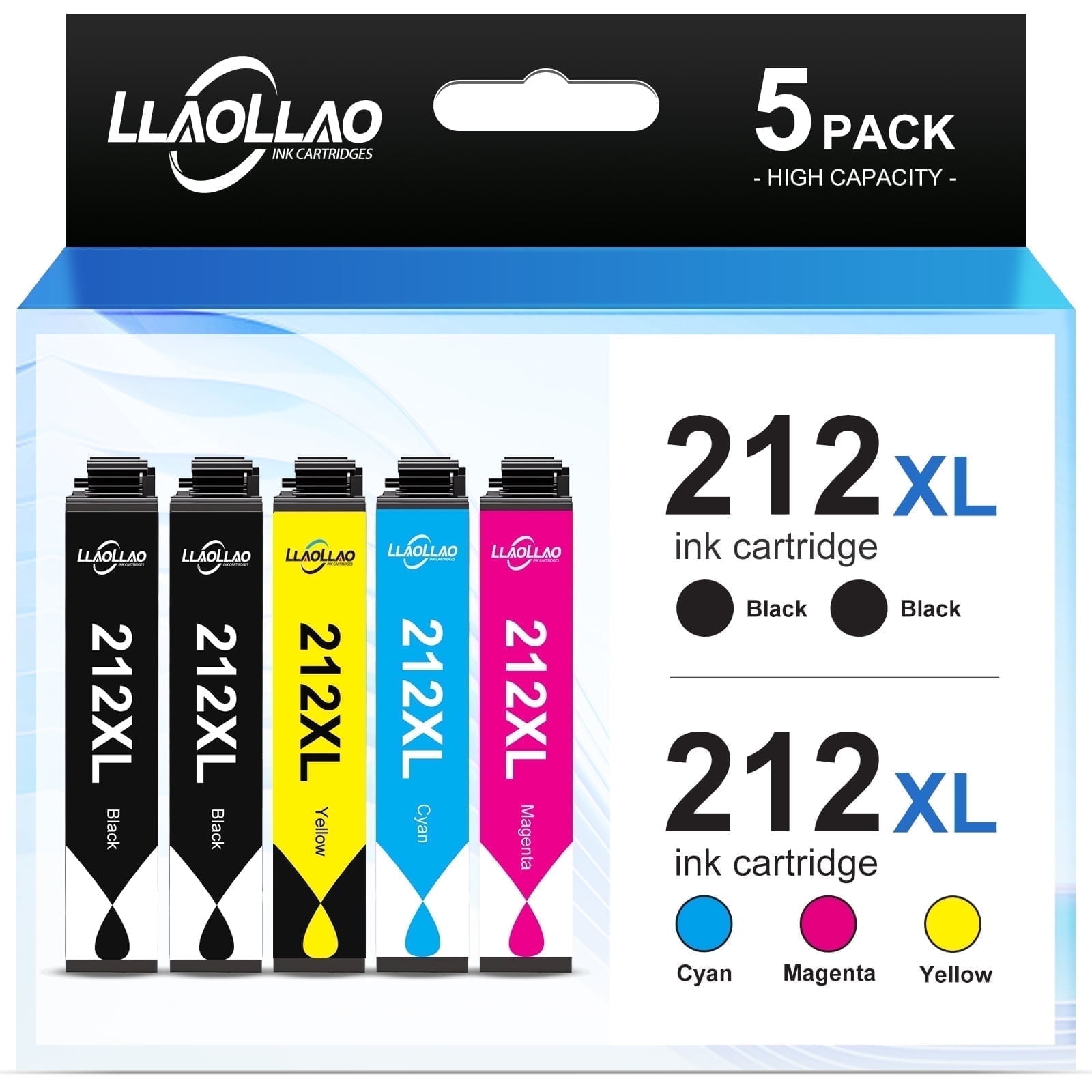 212XL High-capacity Black/Color Combo Pack Ink Cartridges Compatible with XP4105 & WF2850 (5-Pack)