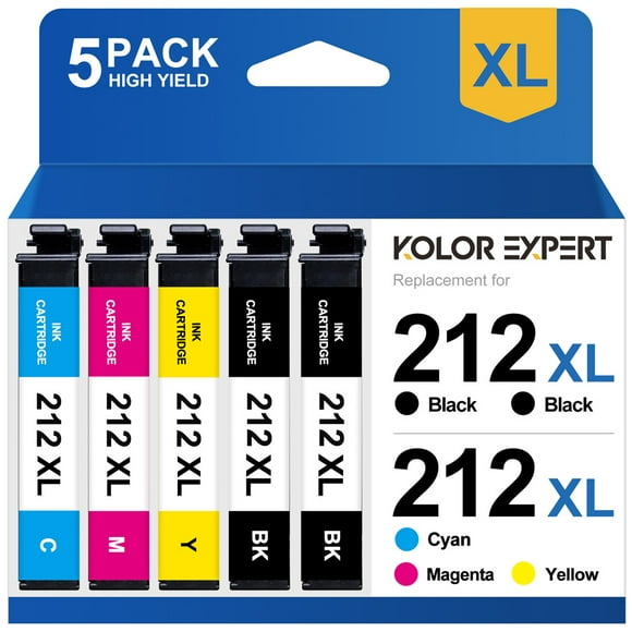 212xl Ink Cartridge for Epson 212 Ink for Epson Workforce WF-2850 WF-2830 Expression Home XP-4100 XP-4105 Printer ( Black Cyan Magenta Yellow, 5-Pack)