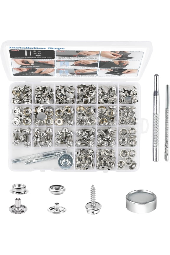 213-Piece Canvas Snap Kit, Stainless Steel Snaps Marine Grade for Boat Cover, 3/8" Stainless Steel Snaps with Setting Tool, Marine Snap Kit for Boat Cover, Awning, Furniture, Tarpaulin (Silver)
