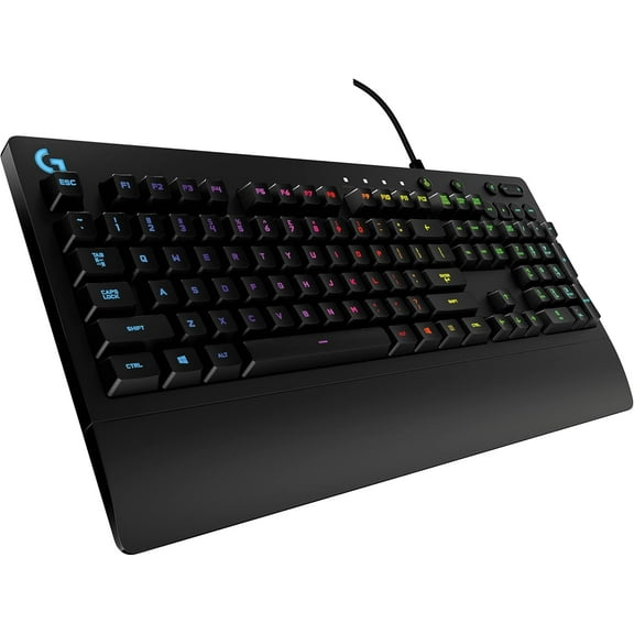 213 Prodigy Gaming Keyboard - Wired RGB Backlit with Mech-Dome Keys, Palm Rest, Adjustable Feet, Media Controls, USB, Compatible Windows Black