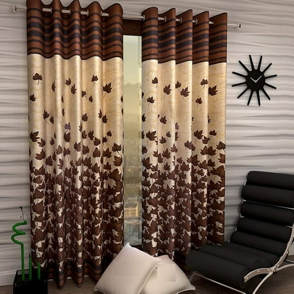 213 cm (7 ft) Polyester Semi Transparent Door Curtain (Pack Of 2)  (Floral, Brown)