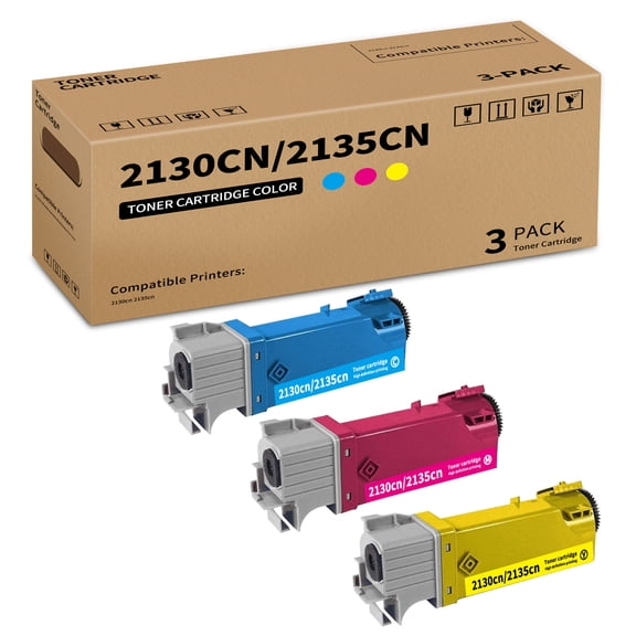 2130cn/2135cn High Yield 3 Pack Toner Cartridge Replacement for DELL Cyan FM065 Yellow FM066 Magenta FM067 Compatible with 2130cn 2135cn Printer