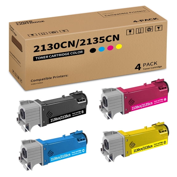 2130cn/2135cn High Yield 4 Pack Toner Cartridge Replacement for DELL Black FM064 Cyan FM065 Yellow FM066 Magenta FM067 Compatible with 2130cn 2135cn Printer