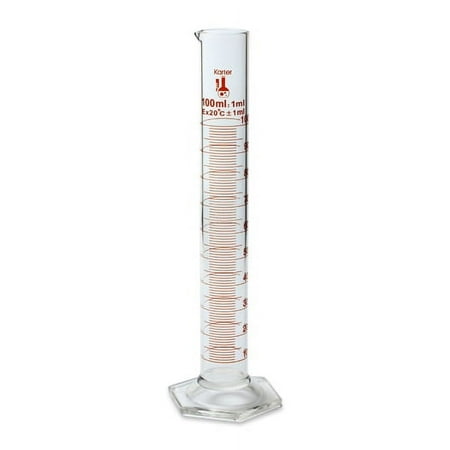 100ml graduated cylinder, borosilicate 3.3 glass, single metric scale, class b, karter scientific 213i12 (single)