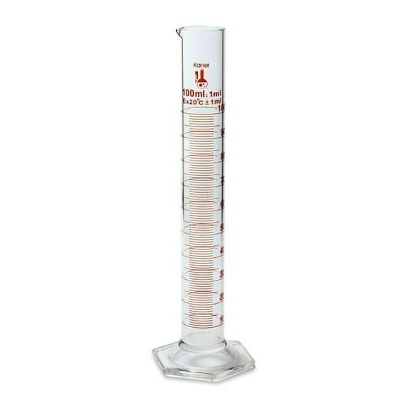 100ml graduated cylinder, borosilicate 3.3 glass, single metric scale, class b, karter scientific 213i12 (single)