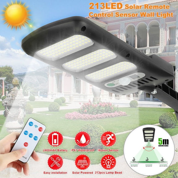 213LED Outdoor Solar Street Lights Wall Light 3 Lighting Modes PIR Motion Sensor LED Lamp with Remote Control
