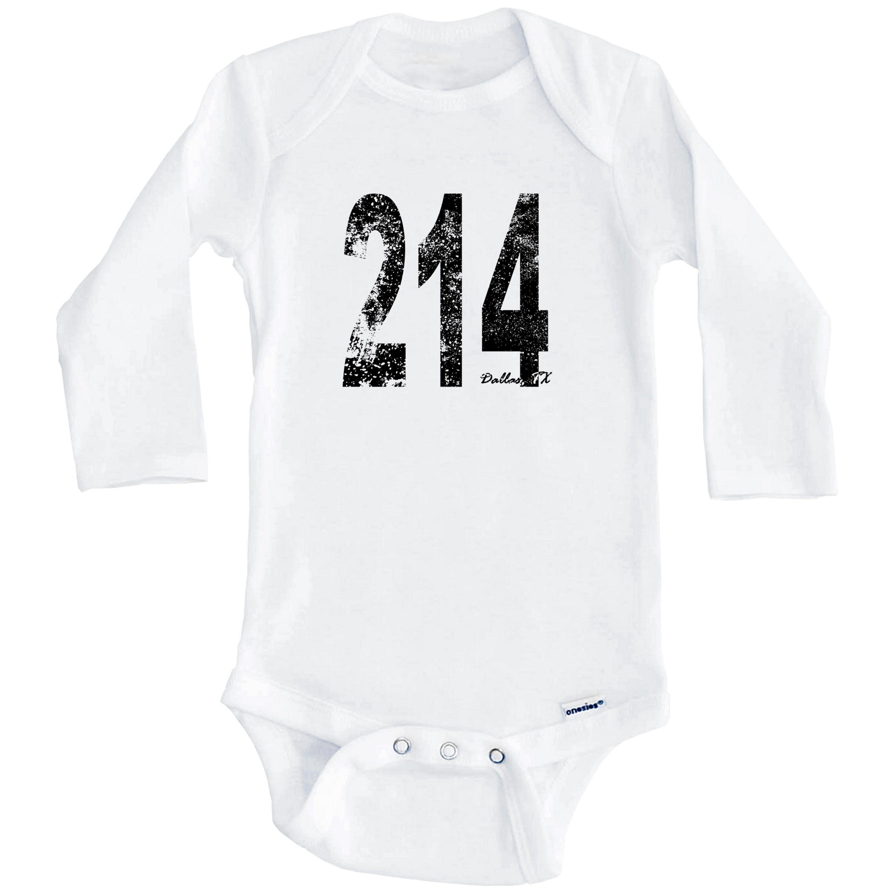 214 Dallas Texas Area Code One Piece Baby Bodysuit - One Piece Baby Bodysuit (Long Sleeve), 0-3 Months White