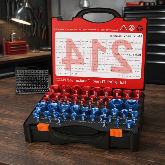 214-Piece Thread Checker Kit with 37 SAE and 33 Metric Thread Gauges Plus 144 Drill Bit Gauges, Detachable Pull-Out Design for Tight Spaces, Bolt Size Finder