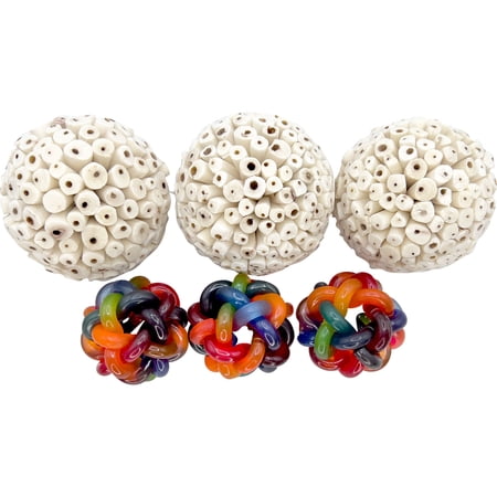 2146 Pk6 Big Nobby N Huge Sola Balls Mandarin Bird Toys by M&M - Natural Shredding