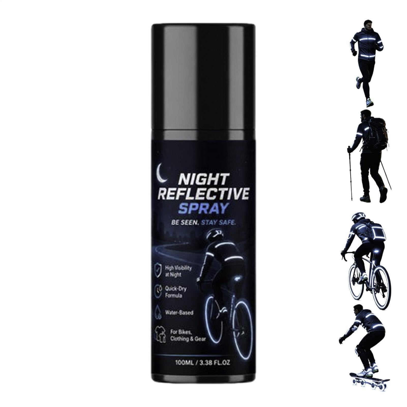 214944 Night Reflective Spray, 100ml Clear Reflective Spray Paint | Reflective Coating Spray, Weatherproof Safety Fluorescent Paint, For Nighttime Cycling, Running, Walking, Driveway Traffic