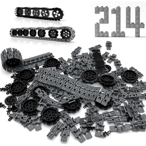 214PCS Technical Tank Track & Wheel Set Treads Chain Links Tank Robot Sleigh Car Motorcycle Toy Accessories Compatible with Lego and Major Building Brands, Gift for Kids Ages 6 7 8 9 10 11 12+