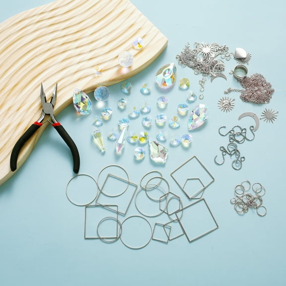 214Pcs Crystal Suncatcher Kits Hanging Sun Catcher Kits DIY Chandelier Crystal Prisms for Window Suncatchers Colorful Crystals Suncatchers Prisms with Chain Pendant DIY Crafts for Window Home Office