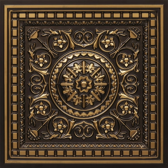 215 - Da Vinci 2 ft. x 2 ft. PVC Lay-in Ceiling Tile in Antique Gold (40 sq.ft / Pack) - 10 Pieces