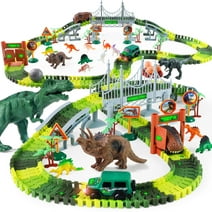 215 PCS Dinosaur Toys Race Car Track with Glow-in-the-Dark Stickers STEM Vehicle Playsets Dinosaur World Road Toys for boys 3-6 Years Best Gift