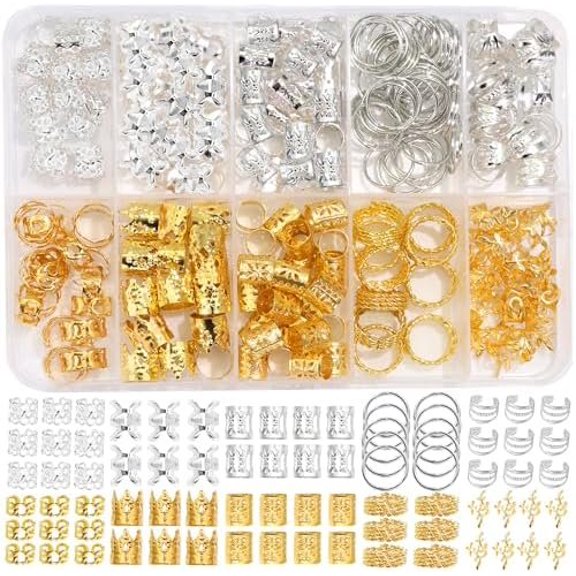 215 count Hair Cuffs for Braids 10 Styles Hair Metal Adjustable Dreadlock Cuffs Rings Braids Ear Clips Loc Accessories for Women Men