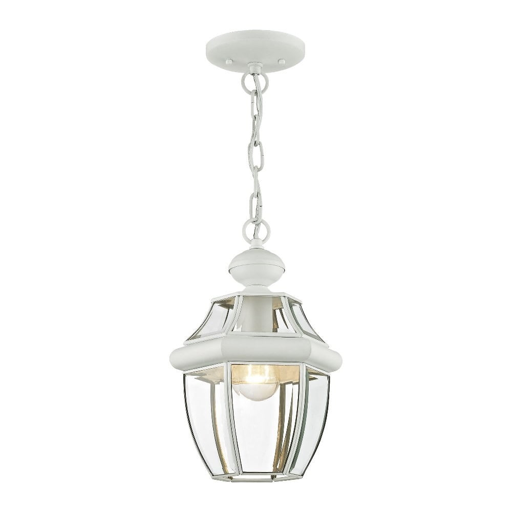 Monterey Elegant White Brass Outdoor Pendant with Clear Beveled Glass