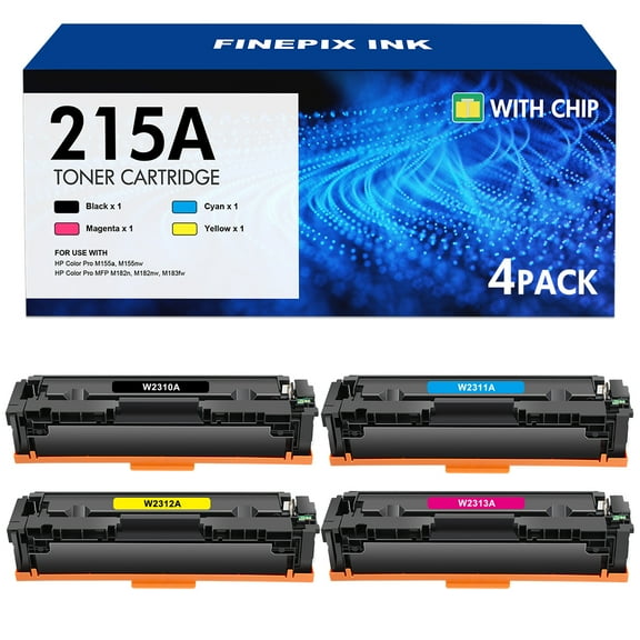 215A Toner Cartridges 4-Pack With Chip Compatible for HP 215A W2310A HP M182nw M182 M182n M183fw M183 M155nw M155a M155 Printer Ink Black Cyan Yellow Magenta