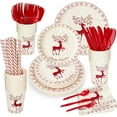 thumbnail image 1 of 215pcs Christmas Plastic Plates - White And Red Plastic Plates with Red Garland include 25Dinner Plates-25 Salad Plates-25 Knives-25 Forks-25 Spoons-25 Cups-25 Napkins for Christmas Party, 1 of 9